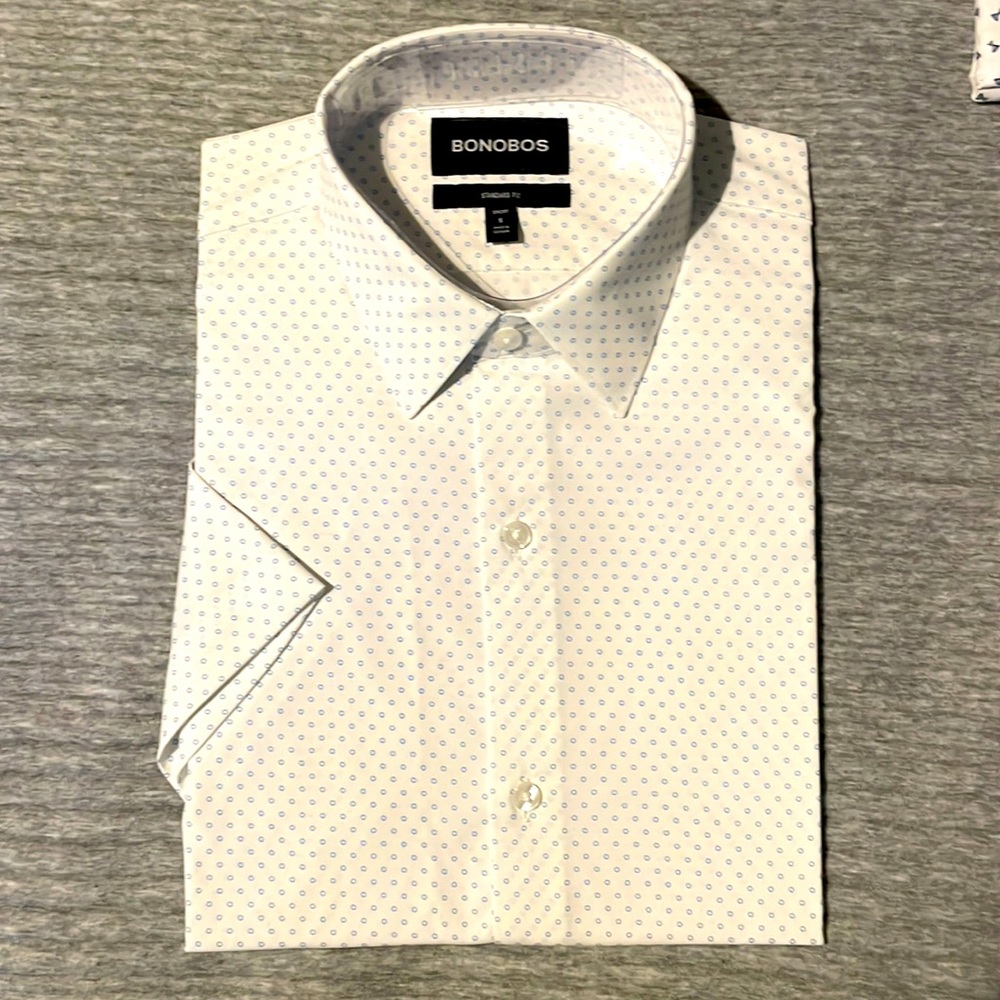 New Bonobos Tech Short Sleeve Shirt - White/Blue Dot